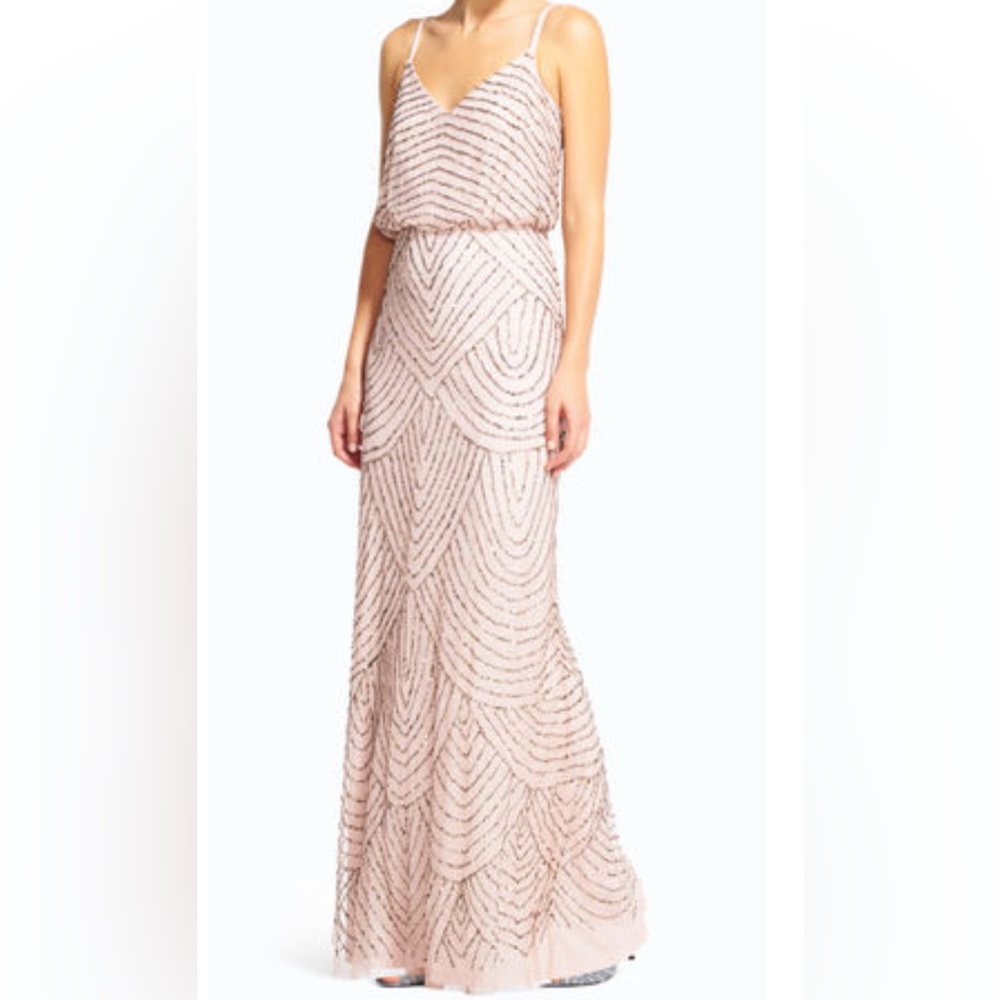 Adrianna Papell Light Pink Beaded Midi Dress